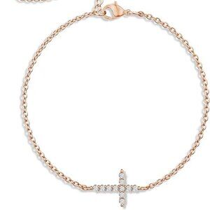 925 Sterling Silver CZ Bracelet - CZ Cross Bracelet Rose Gold